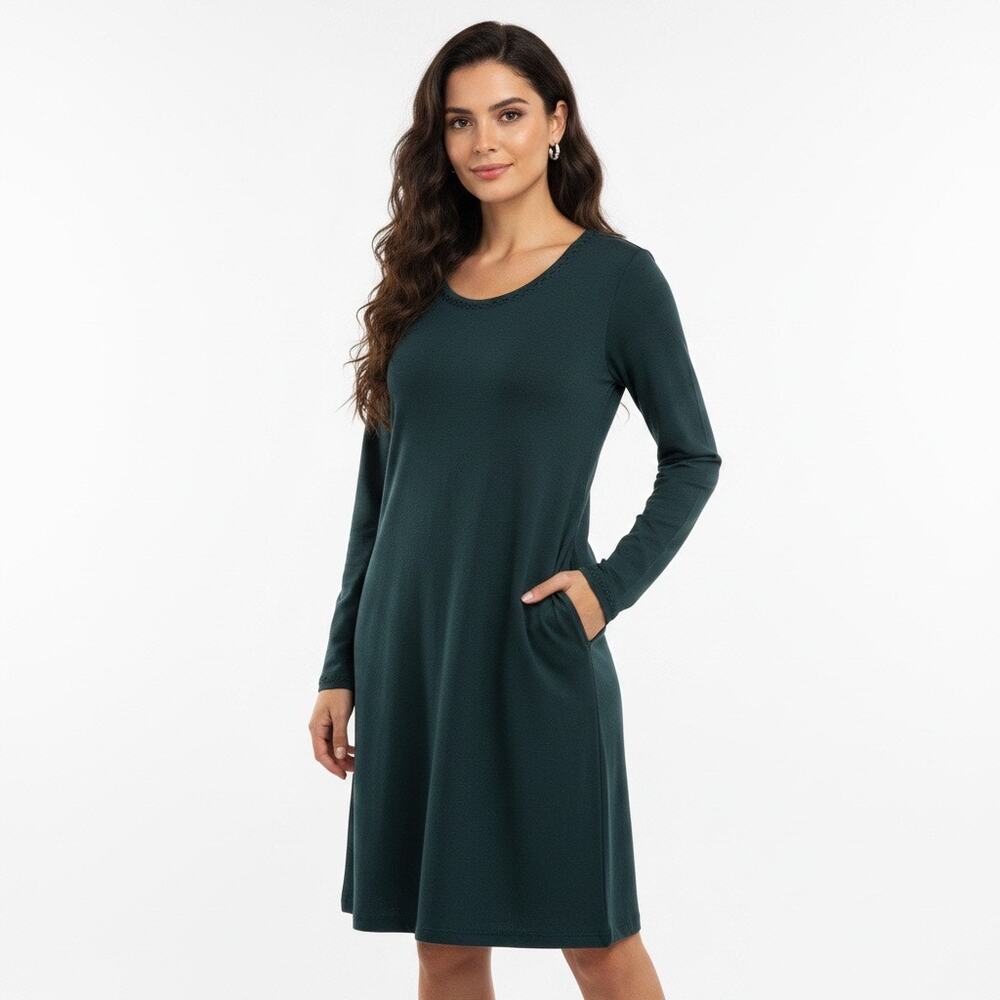 NWT Max Studio Forest Green Long Sleeve A Line Mini Dress Pocket XS Fall Winter
